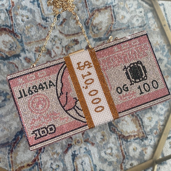 Handbags - Pink money clutch handbag